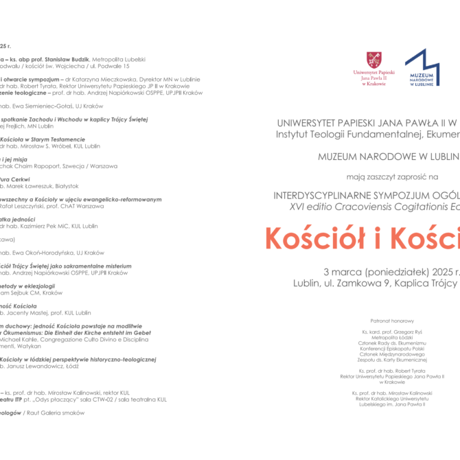 Interdyscyplinarne sympozjum ogólnopolskie XVI editio Cracoviensis Cogitationis Ecclesialis „Kościół i Kościoły”